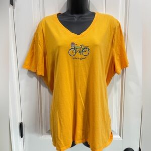 Life Is Good T-Shirt Womens XXL Orange Bicycle V-Neck Flower Basket Casual
